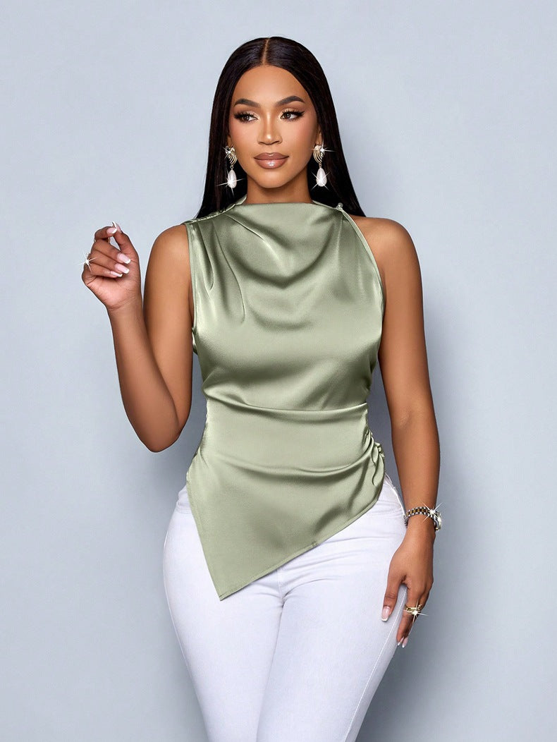 Damen Elegantes Satinoberteil mit asymmetrischem Saum EB
