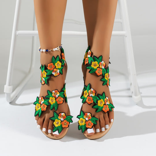 Damen Bequeme und modische Sandalen mit floralem Design EB