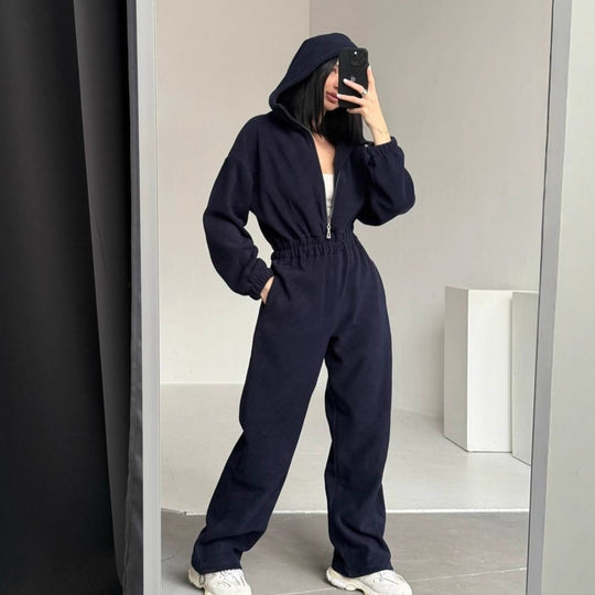 Damen Fleece Jogginganzug mit kurzem Reißverschluss EB