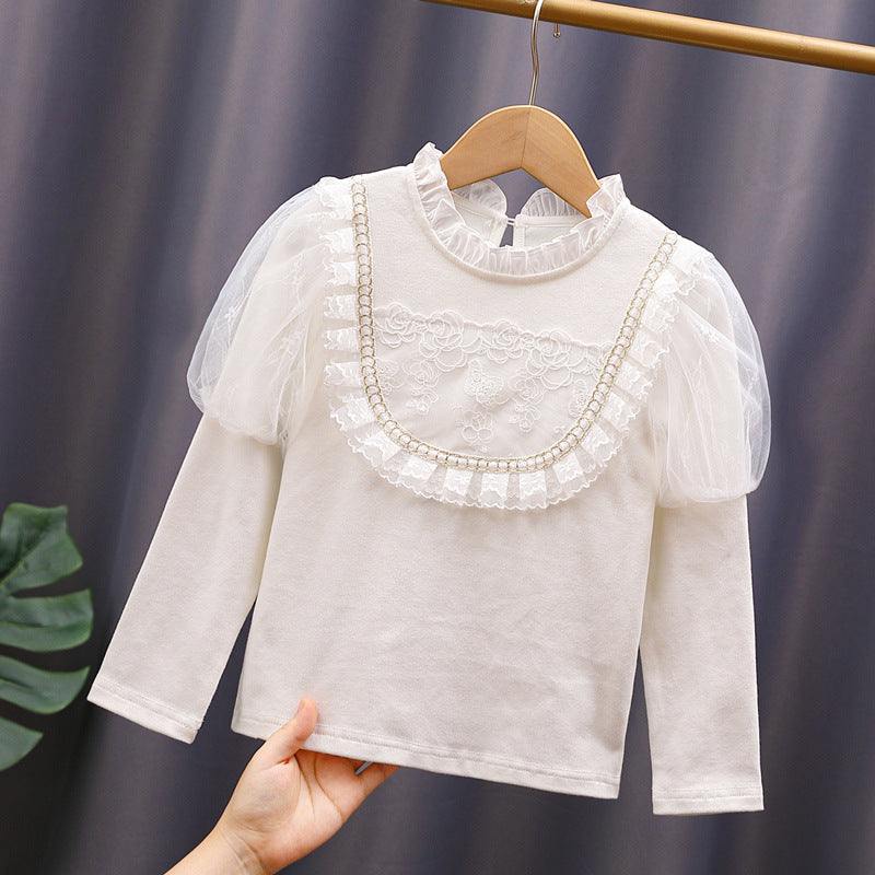 Mädchen T-Shirt mit eleganten Tüllärmeln und Rüschendetails EB