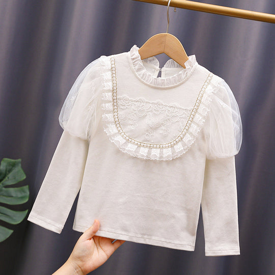 Mädchen T-Shirt mit eleganten Tüllärmeln und Rüschendetails EB