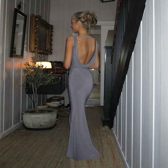 Damen Elegantes Maxikleid mit verführerischem V-Ausschnitt und fließendem Schnitt EB