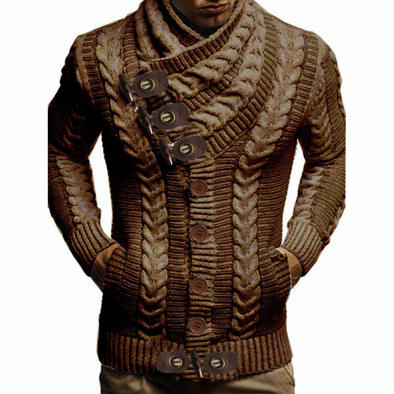 Herren Grobstrickjacke mit kreativem Schalkragen und Knopfdetails EB