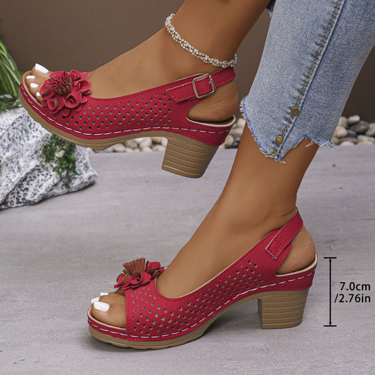 Damen modische Sling-Sandalen mit dekorativem Blumenapplikation EB