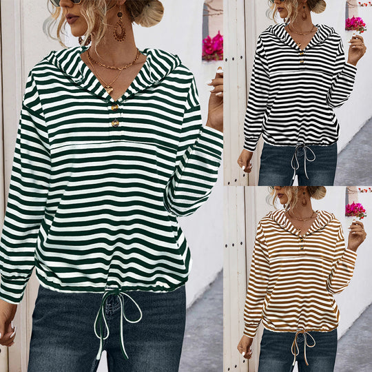 Damen Kapuzensweatshirt mit gestreiftem Design und verstellbarem Bund EB