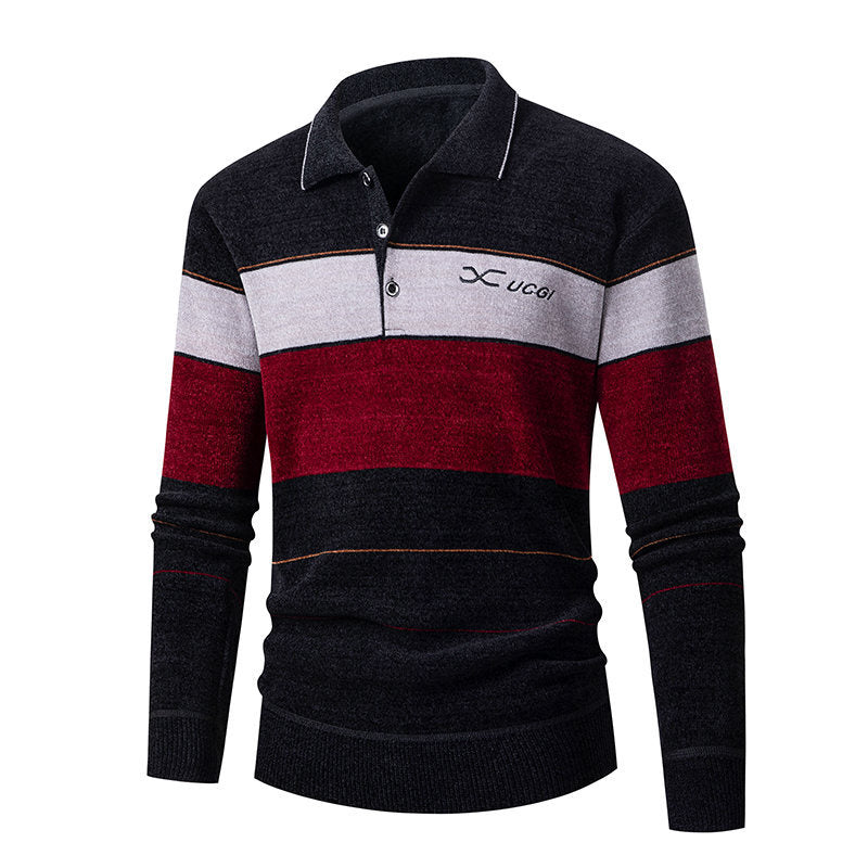 Herren Langarm Polohemd mit gestreiftem Design und Knopfleiste EB