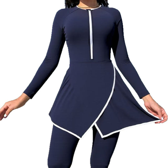 Damen modischer Schwimmanzug mit Wickeldesign und langem Arm EB