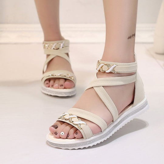 Damen Wedge-Sandalen mit dekorativen Riemen und glitzernden Akzenten EB