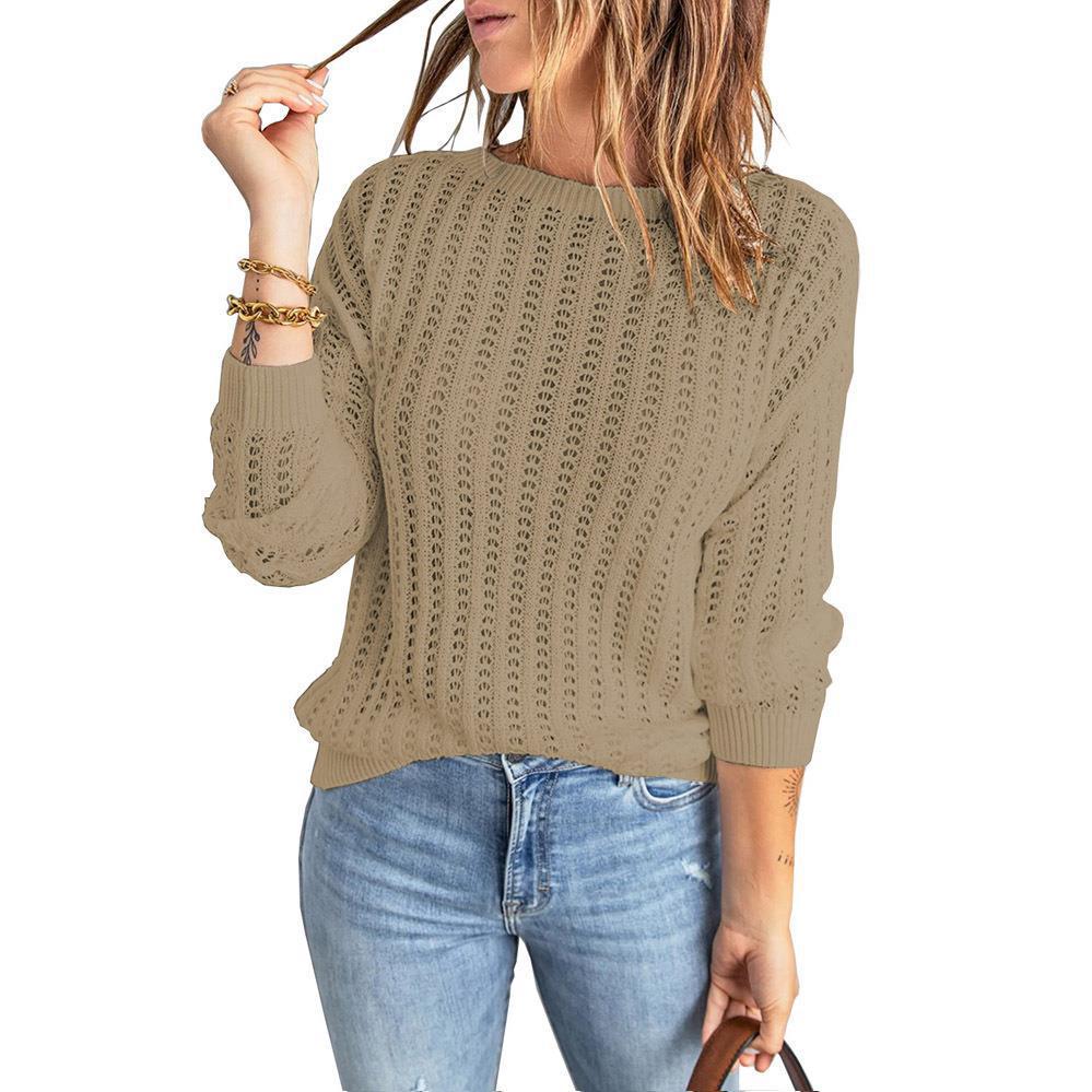 Damen Strickpullover mit feinem Lochmuster und lässigem Schnitt EB