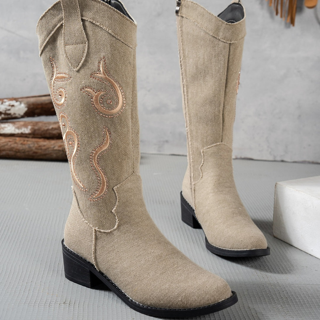 Damen Cowboy-Stiefel mit modischem Stickdesign EB