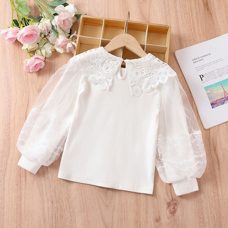 Mädchen elegante Bluse mit transparenten Puffärmeln EB
