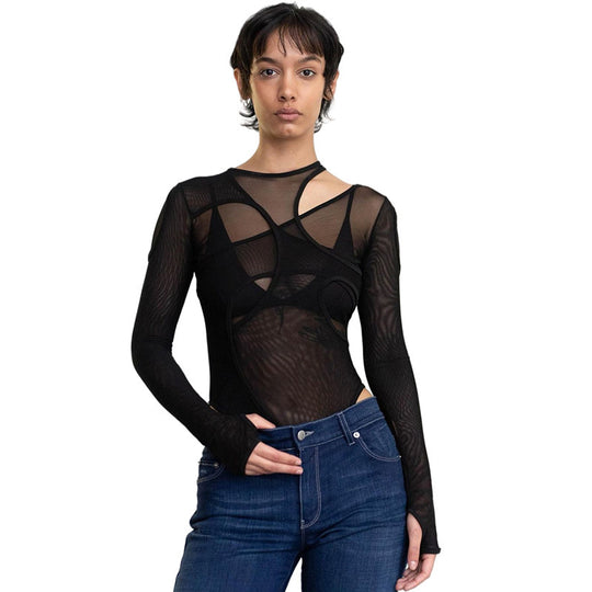 Damen Body mit asymmetrischem Schnitt und langem Arm EB