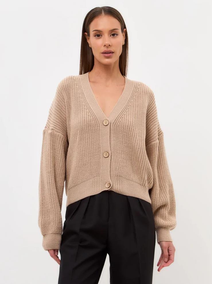 Damen lässiger Strickjacke mit voluminösen Ärmeln und modernen Knopfdetails EB