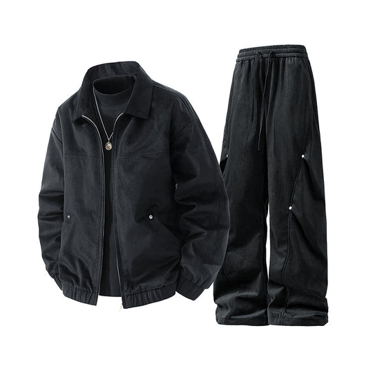 Herren lässiges Cord-Trainingsanzug-Set mit Reißverschlussjacke und weiten Cargohosen EB