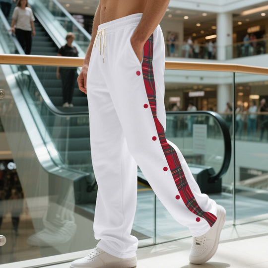 Herren Relaxed-Fit Jogginghose mit Druckknopf-Seitenschlitz und Karopaneel EB