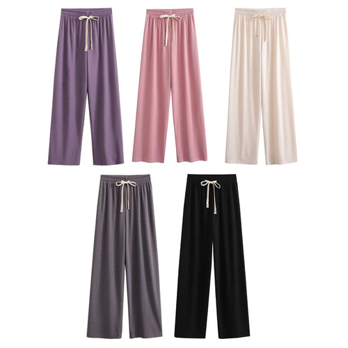 Damen weite Palazzohose mit elastischem Bund und dekorativem Kordelzug EB