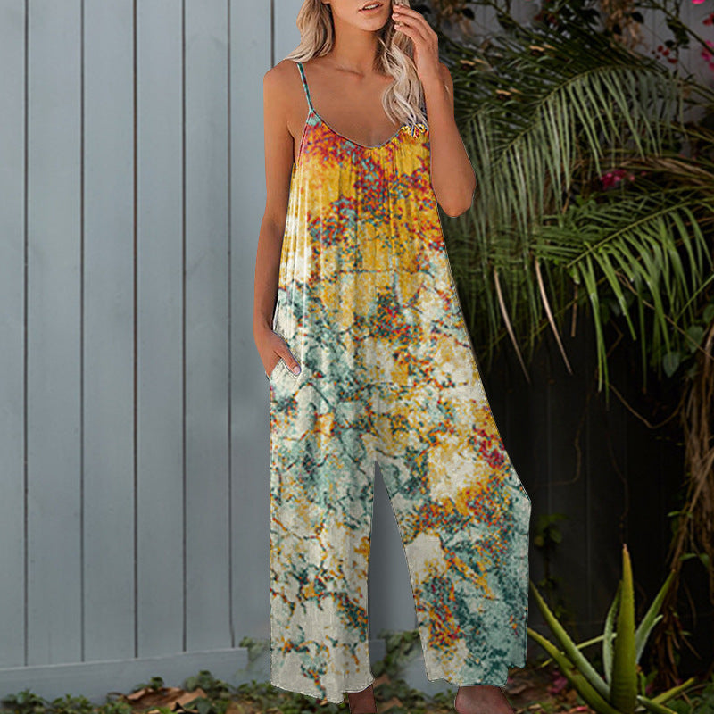 Damen Sommerlicher Overall mit floralem Design und praktischen Taschen EB