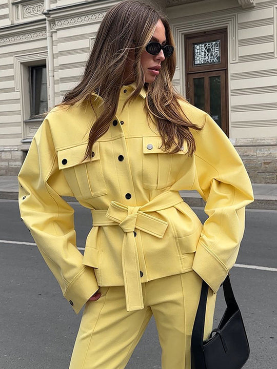 Damen modische Oversized Jacke und Pants Set EB