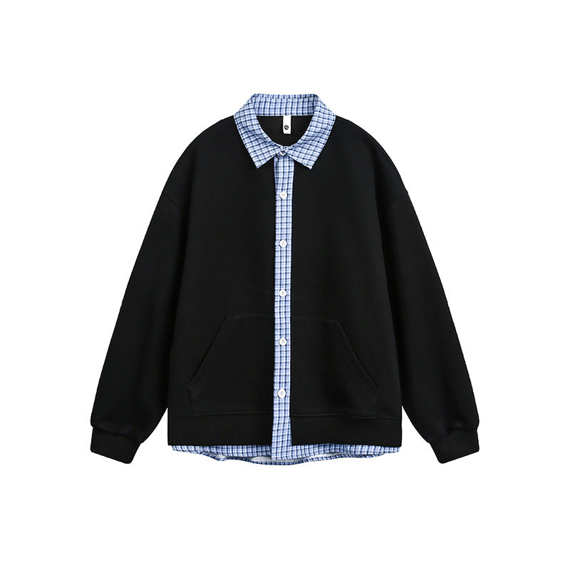 Damen Lässiger Oversized Kapuzenpullover mit Hemdkragen EB