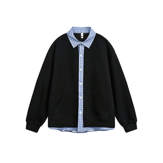Damen Lässiger Oversized Kapuzenpullover mit Hemdkragen EB