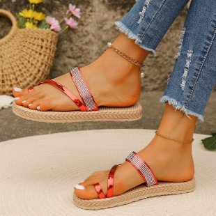 Damen komfortable Riemchen-Sandalen mit eleganter Glitzer-Applikation EB