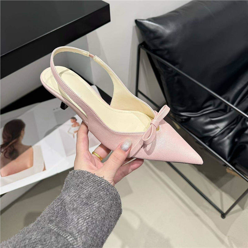 Damen elegante Slingback-Pumps mit feinem Riemchen und Schleifenapplikation EB
