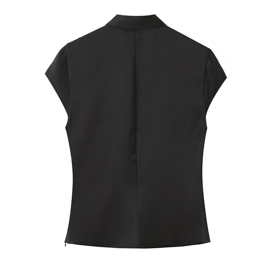Damen elegantes Oberteil mit asymmetrischem Kragen und Knopfdetails EB