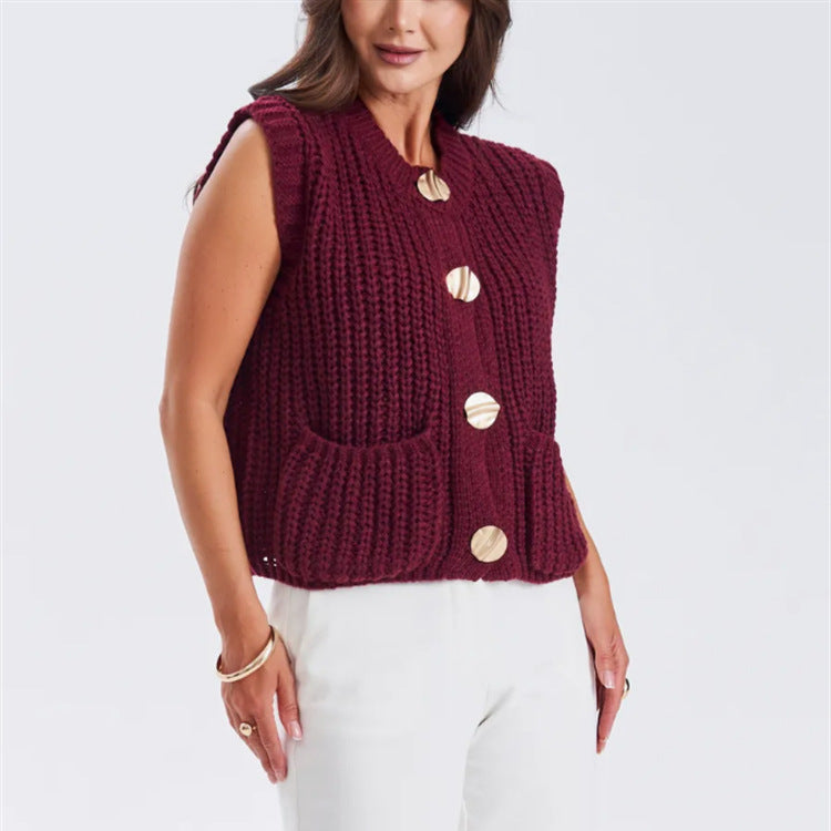 Damen Grobgestrickter Oversize Cardigan mit Zierknöpfen EB