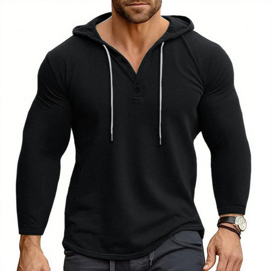 Herren Hoodie mit knöpfbarem Kragen und Kordelzug EB