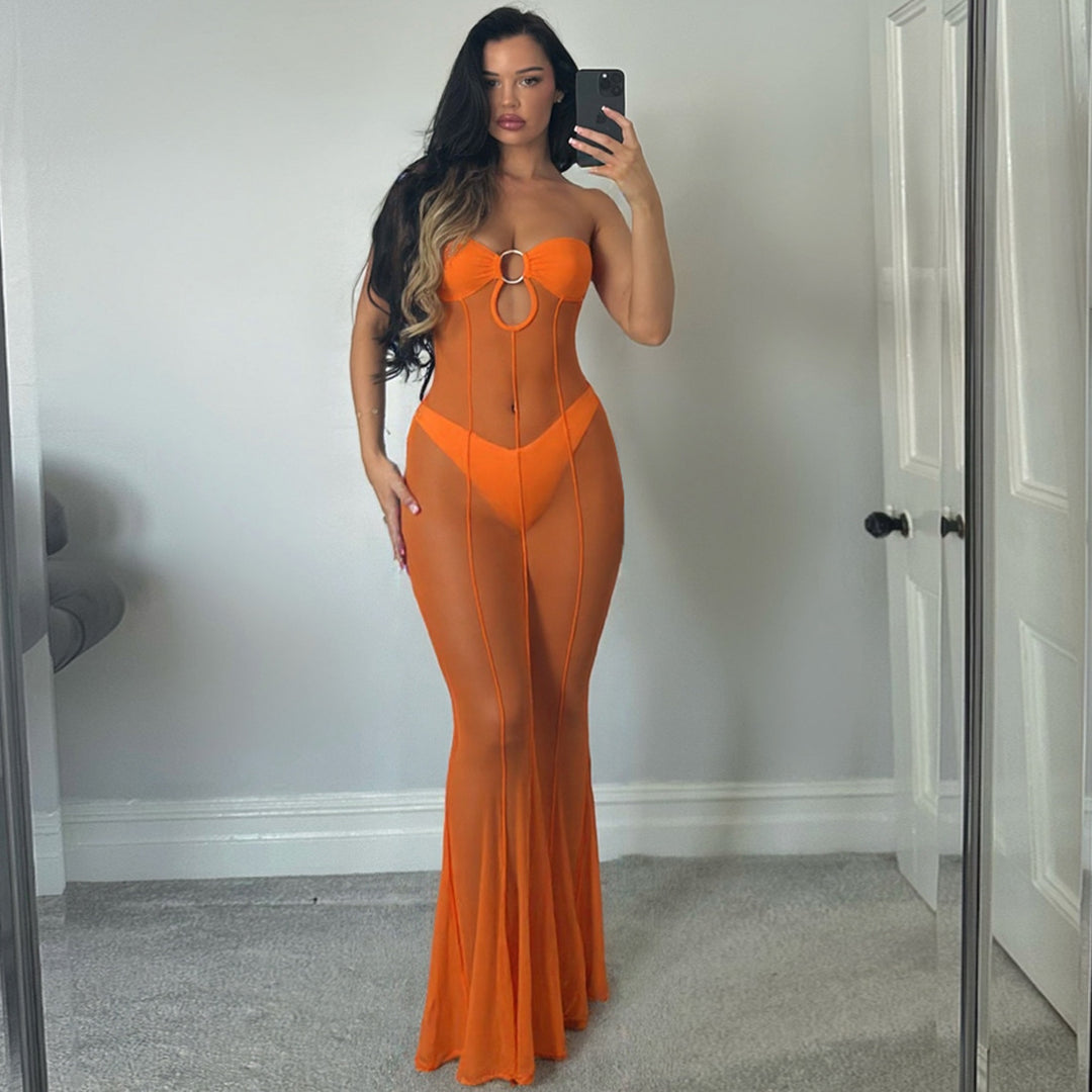 Damen Selbstbewusstes Strandkleid mit verführerischem Cut-Out und raffiniertem Knotendesign EB