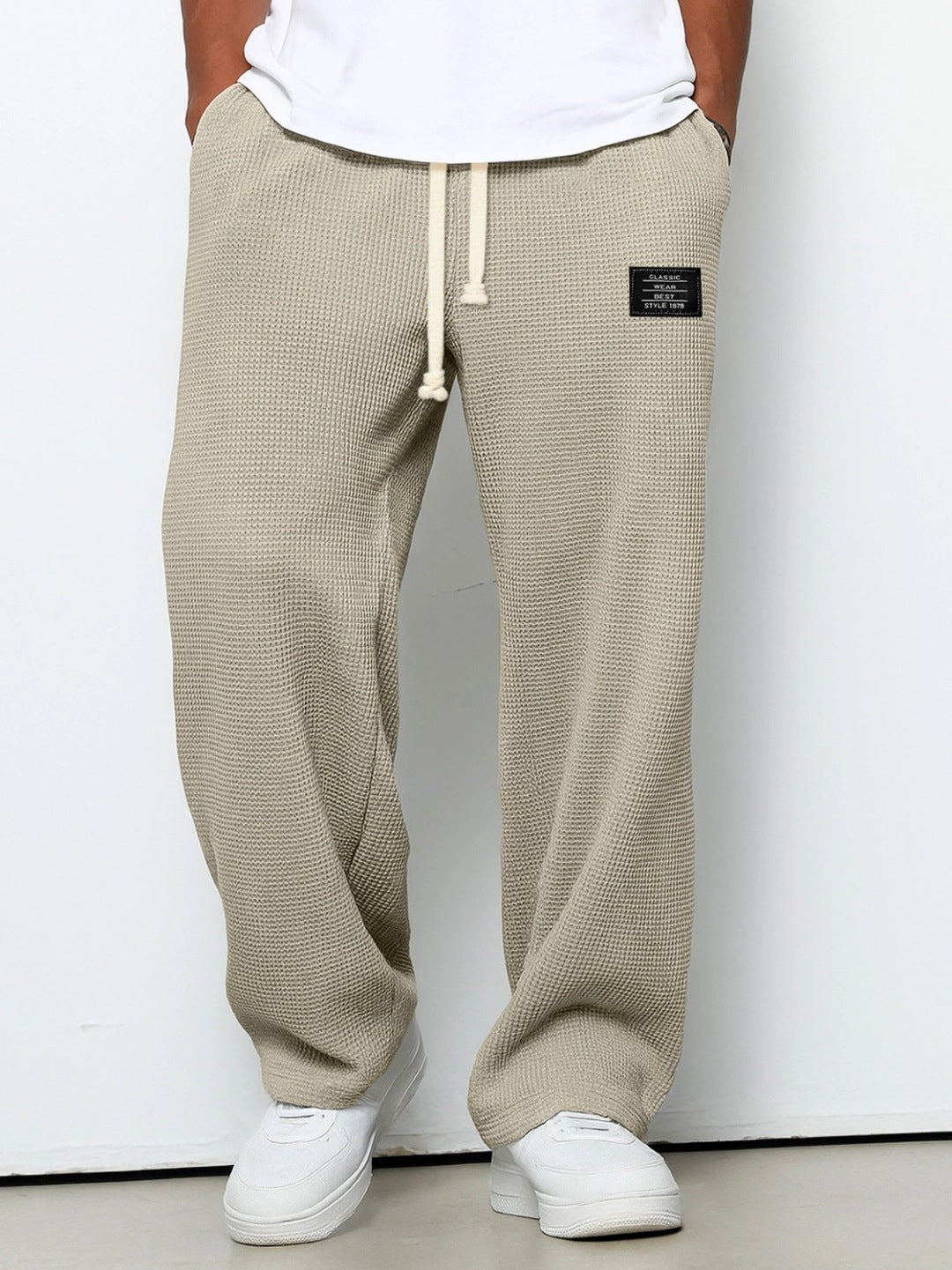 Herren nan lässige Waffelstrick Loungehose mit Kordelzug und geradem Schnitt EB