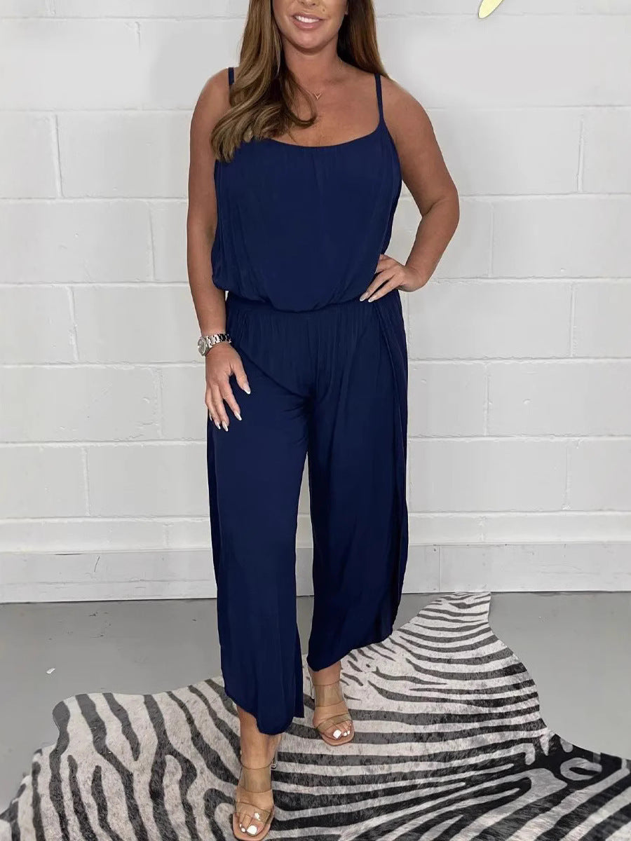 Damen luftiger Jumpsuit mit weitem Schnitt und verstellbaren Trägern EB