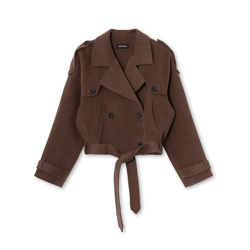 Damen Kurze Wolljacke im Trench-Stil mit stylischen Details EB