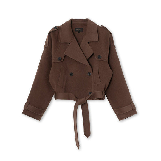 Damen Kurze Wolljacke im Trench-Stil mit stylischen Details EB