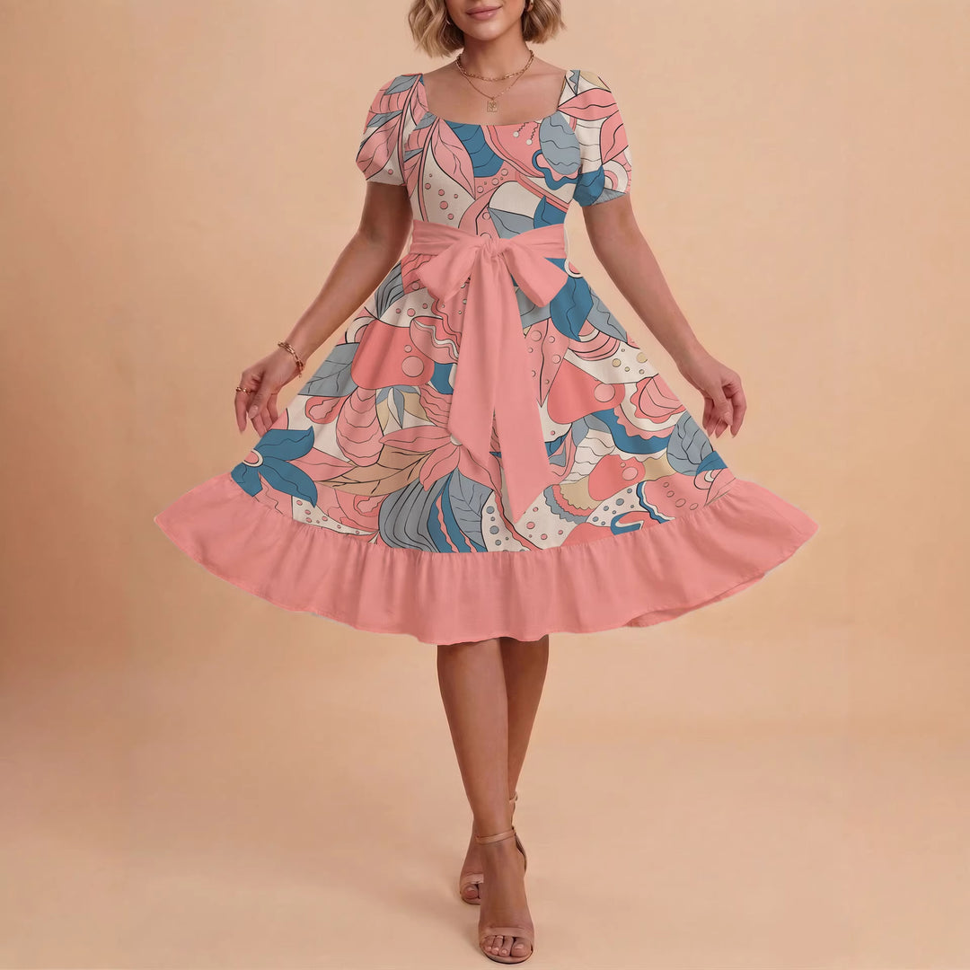 Damen elegantes Maxikleid mit floralem Design und Taillengürtel EB