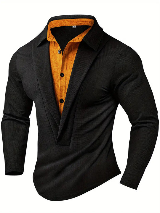 Herren Elegantes Langarmhemd mit modernem Kragen und texturiertem Design EB