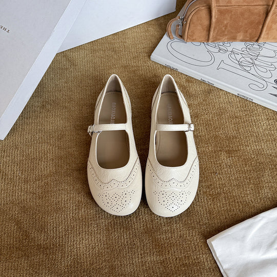 Damen Elegante Mary Jane Ballerinas mit feinen Lochmustern und modischem Riemchen EB
