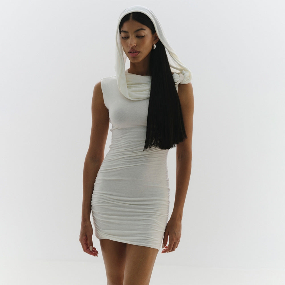 Damen figurbetontes Wickelkleid mit asymmetrischem Kragen EB