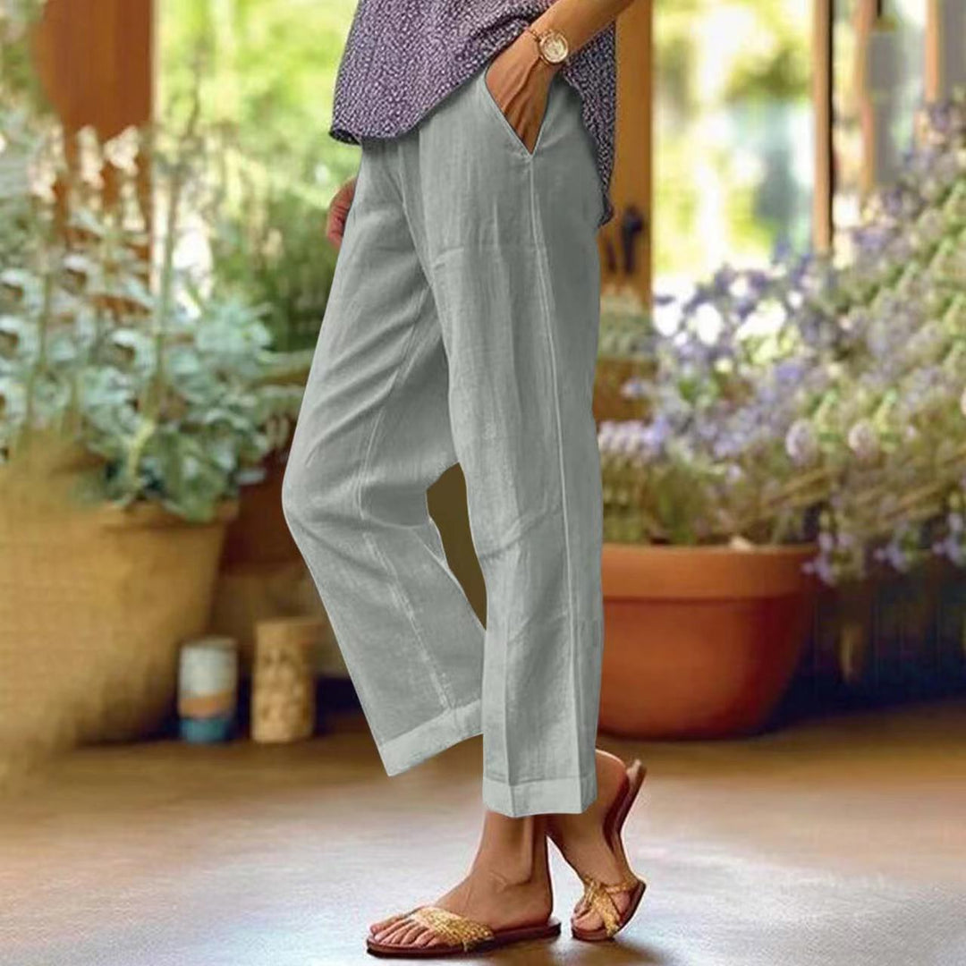 Damen nan lässige Cropped-Hose mit geradem Bein, dezenter Bügelfalte und seitlichen Eingrifftaschen EB