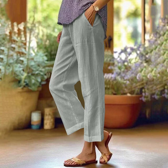 Damen nan lässige Cropped-Hose mit geradem Bein, dezenter Bügelfalte und seitlichen Eingrifftaschen EB