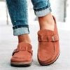 Damen Veloursleder-Slipper mit ergonomischer Korksohle und verstellbarem Schnallenriemen EB