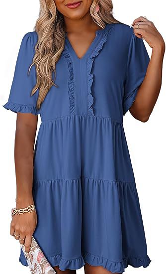 Damen luftiges Sommerkleid mit Rüschendetails EB