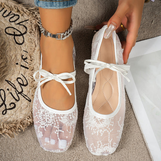Damen elegante Ballerinas mit zartem Spitzenoberteil EB