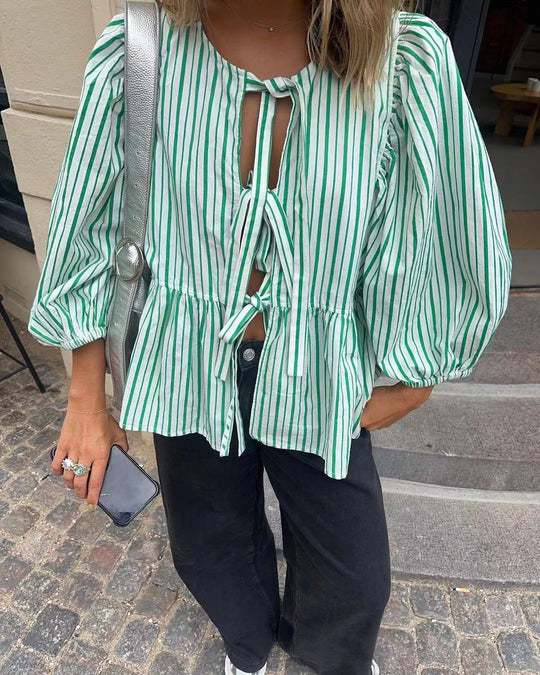 Damen Bluse mit Rüschen und Bindebändern EB