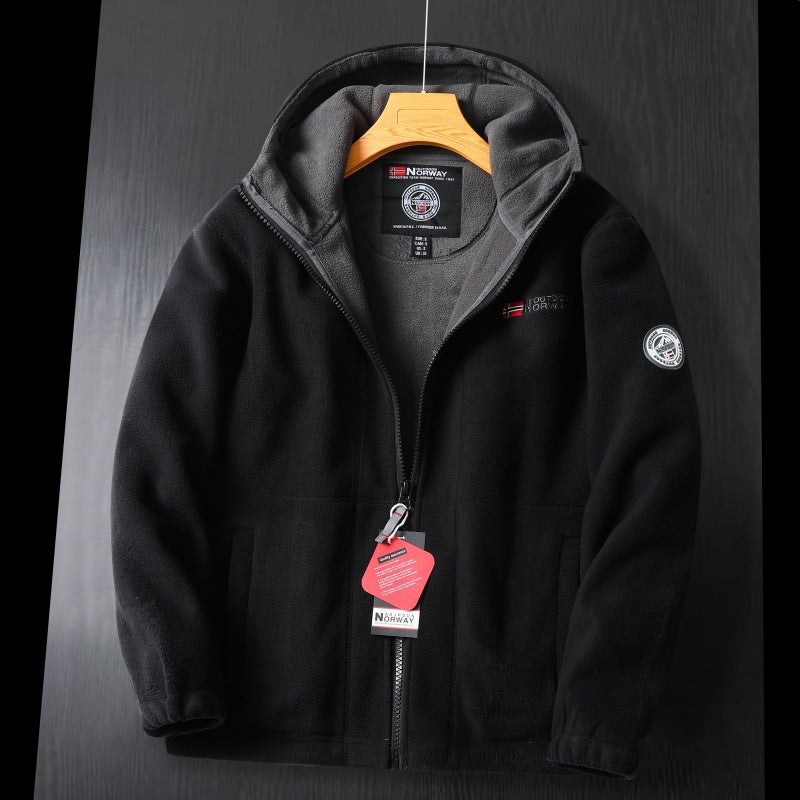 Damen Kapuzenfleecejacke im Outdoor‑Look mit doppellagiger Microfleece‑Innenlage, Reißverschluss und elastischen Bündchen EB