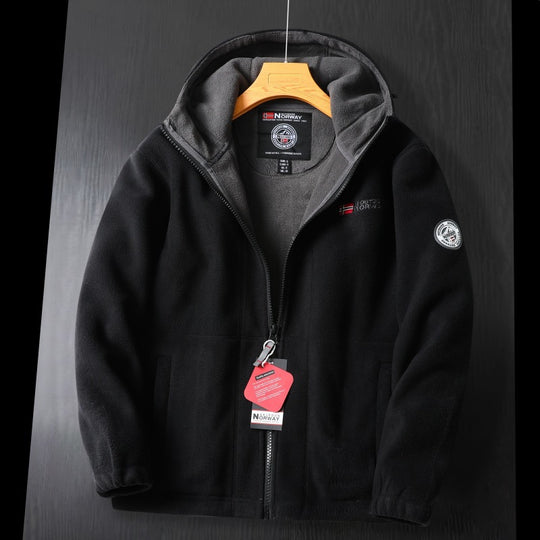 Damen Kapuzenfleecejacke im Outdoor‑Look mit doppellagiger Microfleece‑Innenlage, Reißverschluss und elastischen Bündchen EB