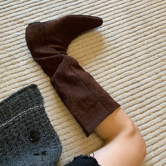 Damen modische Stiefel mit gerafftem Schaft und spitzem Fußteil EB
