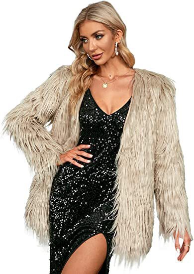 Damen Extravagante Kunstfelljacke mit flauschiger Textur EB