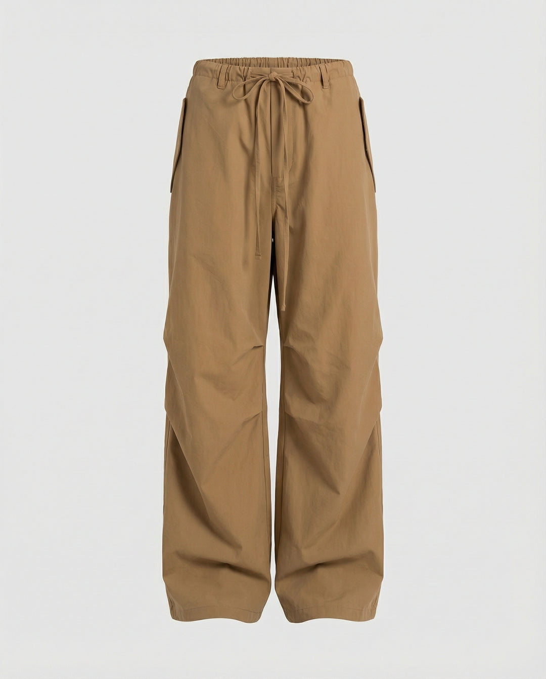 Damen hochgeschnittene extraweite Streetwear-Hose mit Tunnelzugbund, markanten Kniefalten und weitem Beinverlauf EB