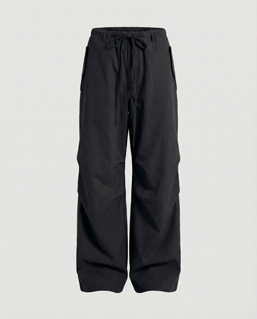 Damen hochgeschnittene extraweite Streetwear-Hose mit Tunnelzugbund, markanten Kniefalten und weitem Beinverlauf EB